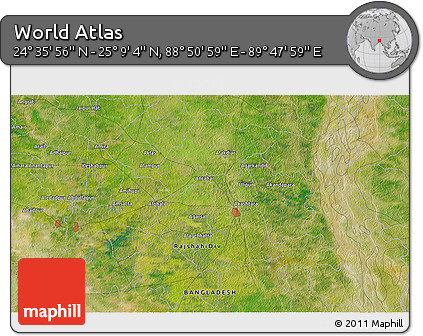Satellite 3D Map of the Area around 24° 52' 30" N, 89° 19' 29" E