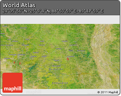Satellite 3D Map of the Area around 24° 52' 30" N, 89° 19' 29" E