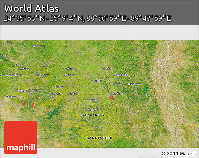 Satellite 3D Map of the Area around 24° 52' 30" N, 89° 19' 29" E