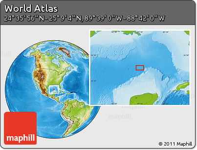 Physical Location Map of the Area around 24° 52' 30" N, 89° 10' 30" W