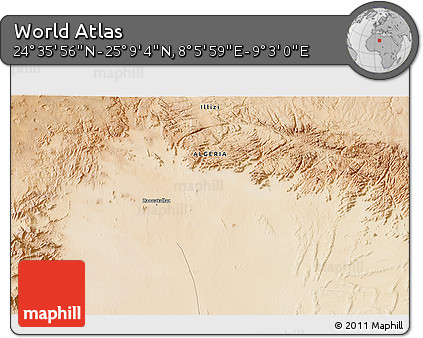 Satellite 3D Map of the Area around 24° 52' 30" N, 8° 34' 29" E
