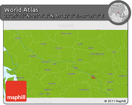 Physical 3D Map of the Area around 24° 52' 30" N, 90° 10' 30" E