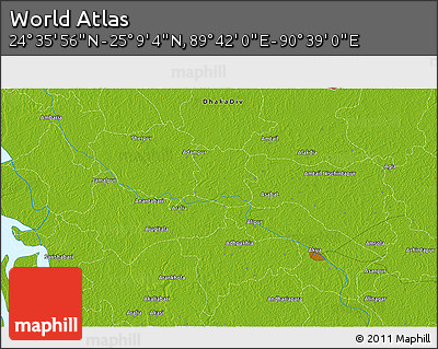 Physical 3D Map of the Area around 24° 52' 30" N, 90° 10' 30" E