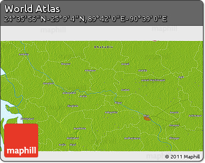 Physical 3D Map of the Area around 24° 52' 30" N, 90° 10' 30" E