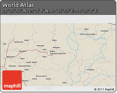 Shaded Relief 3D Map of the Area around 24° 52' 30" N, 91° 1' 30" E