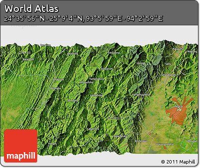 Satellite 3D Map of the Area around 24° 52' 30" N, 93° 34' 29" E