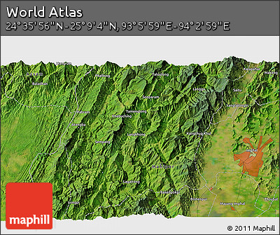 Satellite 3D Map of the Area around 24° 52' 30" N, 93° 34' 29" E