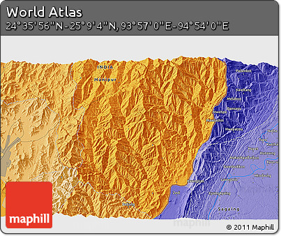 Political 3D Map of the Area around 24° 52' 30" N, 94° 25' 30" E