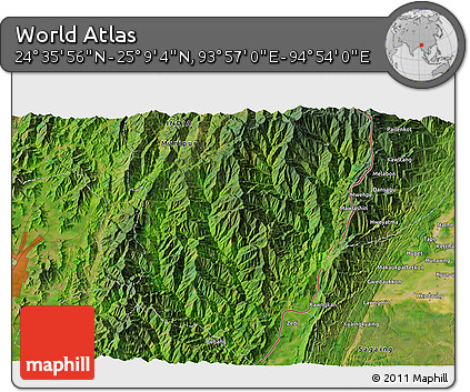 Satellite 3D Map of the Area around 24° 52' 30" N, 94° 25' 30" E