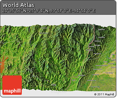 Satellite 3D Map of the Area around 24° 52' 30" N, 94° 25' 30" E