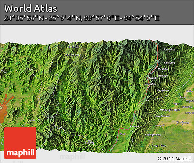 Satellite 3D Map of the Area around 24° 52' 30" N, 94° 25' 30" E