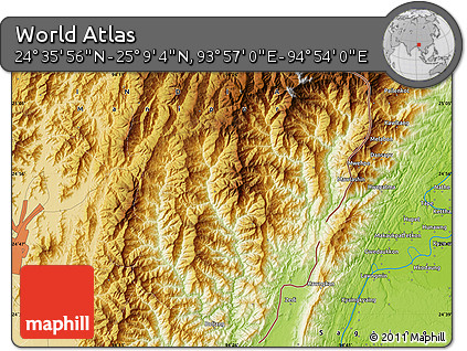 Physical Map of the Area around 24° 52' 30" N, 94° 25' 30" E