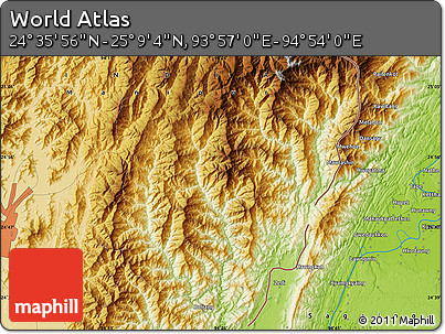 Physical Map of the Area around 24° 52' 30" N, 94° 25' 30" E