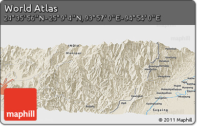 Shaded Relief Panoramic Map of the Area around 24° 52' 30" N, 94° 25' 30" E