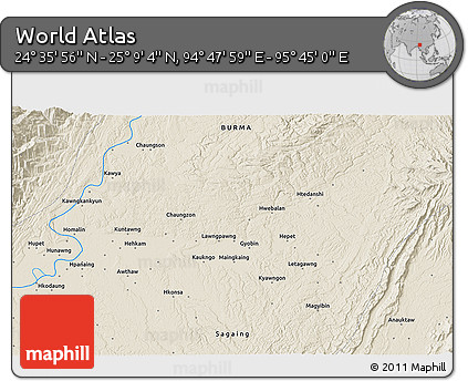 Shaded Relief 3D Map of the Area around 24° 52' 30" N, 95° 16' 30" E
