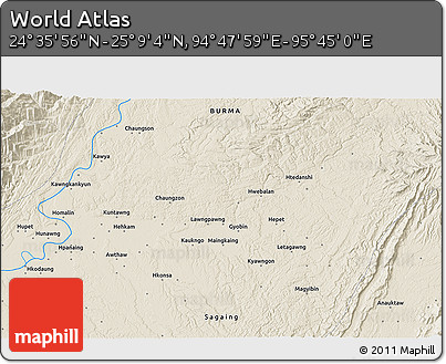 Shaded Relief 3D Map of the Area around 24° 52' 30" N, 95° 16' 30" E