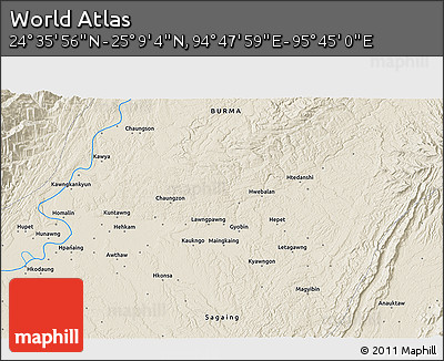 Shaded Relief 3D Map of the Area around 24° 52' 30" N, 95° 16' 30" E