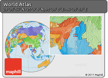Political Location Map of the Area around 24° 52' 30" N, 96° 7' 30" E