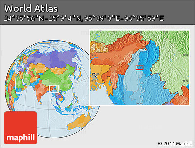 Political Location Map of the Area around 24° 52' 30" N, 96° 7' 30" E