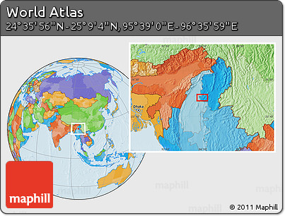 Political Location Map of the Area around 24° 52' 30" N, 96° 7' 30" E