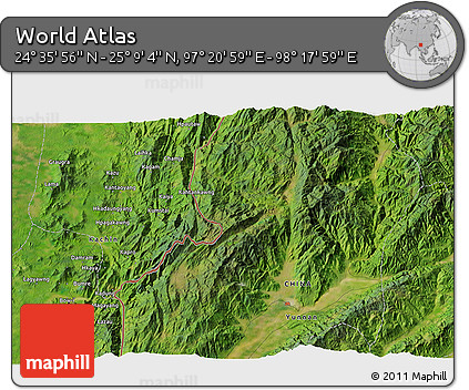 Satellite 3D Map of the Area around 24° 52' 30" N, 97° 49' 29" E