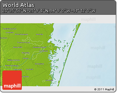 Physical 3D Map of the Area around 24° 52' 30" N, 97° 40' 30" W
