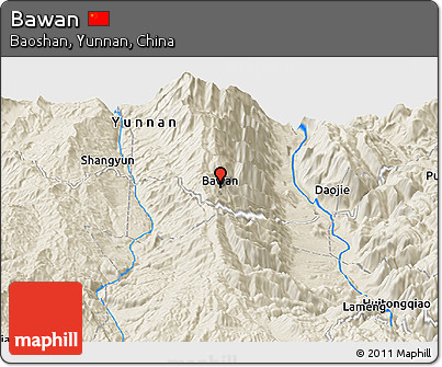 Shaded Relief Panoramic Map of Bawan