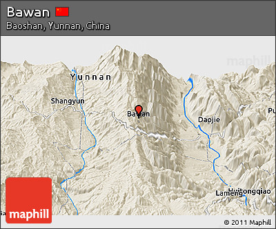 Shaded Relief Panoramic Map of Bawan