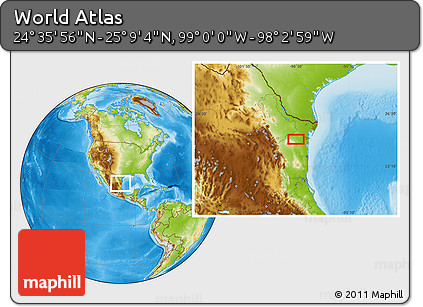Physical Location Map of the Area around 24° 52' 30" N, 98° 31' 30" W