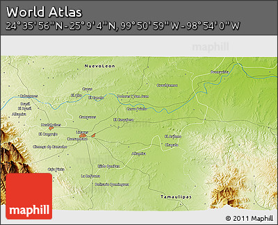 Physical 3D Map of the Area around 24° 52' 30" N, 99° 22' 30" W