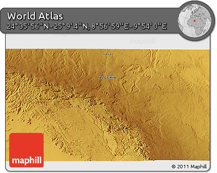 Physical 3D Map of the Area around 24° 52' 30" N, 9° 25' 30" E