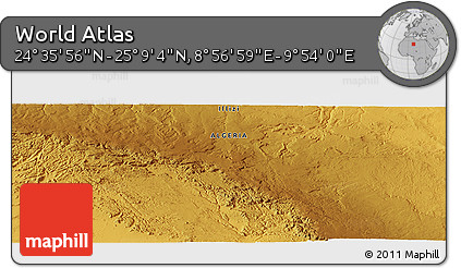 Physical Panoramic Map of the Area around 24° 52' 30" N, 9° 25' 30" E