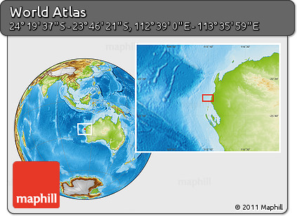 Physical Location Map of the Area around 24° 2' 59" S, 113° 7' 30" E