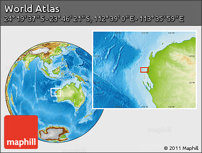 Physical Location Map of the Area around 24° 2' 59" S, 113° 7' 30" E