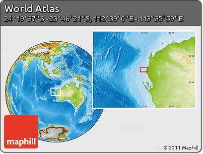 Physical Location Map of the Area around 24° 2' 59" S, 113° 7' 30" E