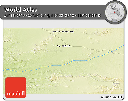 Physical 3D Map of the Area around 24° 2' 59" S, 119° 4' 29" E