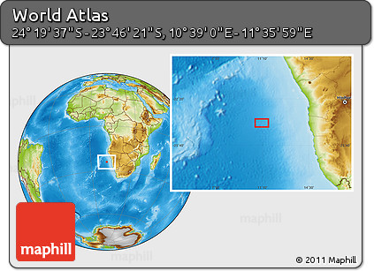 Physical Location Map of the Area around 24° 2' 59" S, 11° 7' 30" E