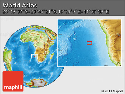 Physical Location Map of the Area around 24° 2' 59" S, 11° 7' 30" E