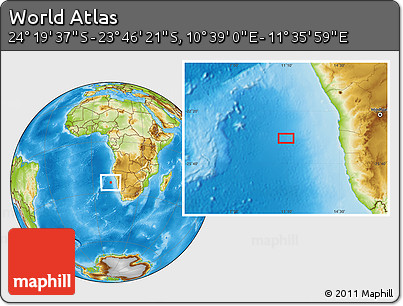 Physical Location Map of the Area around 24° 2' 59" S, 11° 7' 30" E
