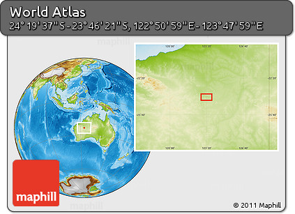 Physical Location Map of the Area around 24° 2' 59" S, 123° 19' 29" E