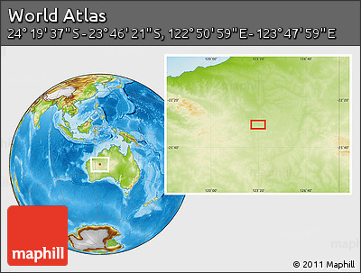 Physical Location Map of the Area around 24° 2' 59" S, 123° 19' 29" E