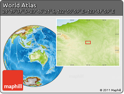 Physical Location Map of the Area around 24° 2' 59" S, 123° 19' 29" E