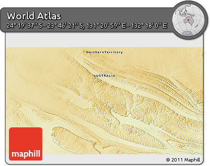 Physical 3D Map of the Area around 24° 2' 59" S, 131° 49' 29" E