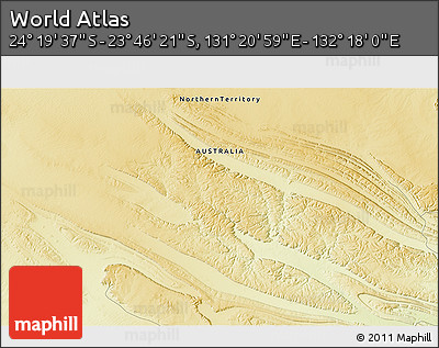 Physical 3D Map of the Area around 24° 2' 59" S, 131° 49' 29" E