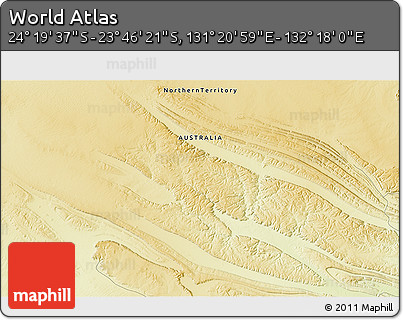 Physical 3D Map of the Area around 24° 2' 59" S, 131° 49' 29" E