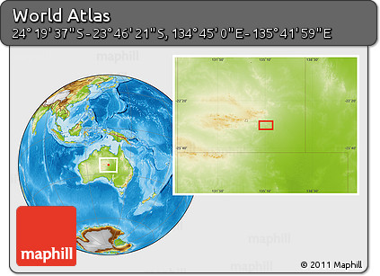Physical Location Map of the Area around 24° 2' 59" S, 135° 13' 29" E