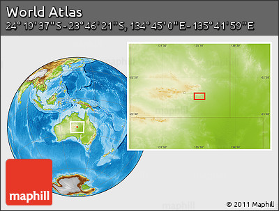 Physical Location Map of the Area around 24° 2' 59" S, 135° 13' 29" E