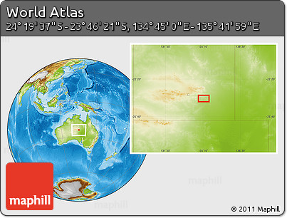 Physical Location Map of the Area around 24° 2' 59" S, 135° 13' 29" E