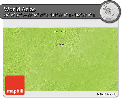 Physical 3D Map of the Area around 24° 2' 59" S, 142° 1' 30" E