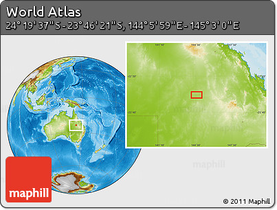 Physical Location Map of the Area around 24° 2' 59" S, 144° 34' 29" E